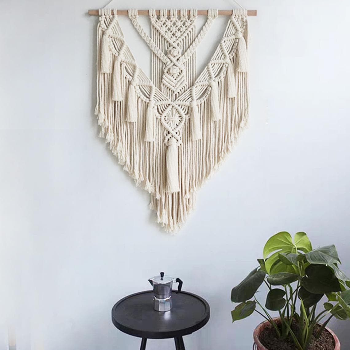 Tenture Macramé en Coton à Franges et Glands (beige, 55 x 70 cm)