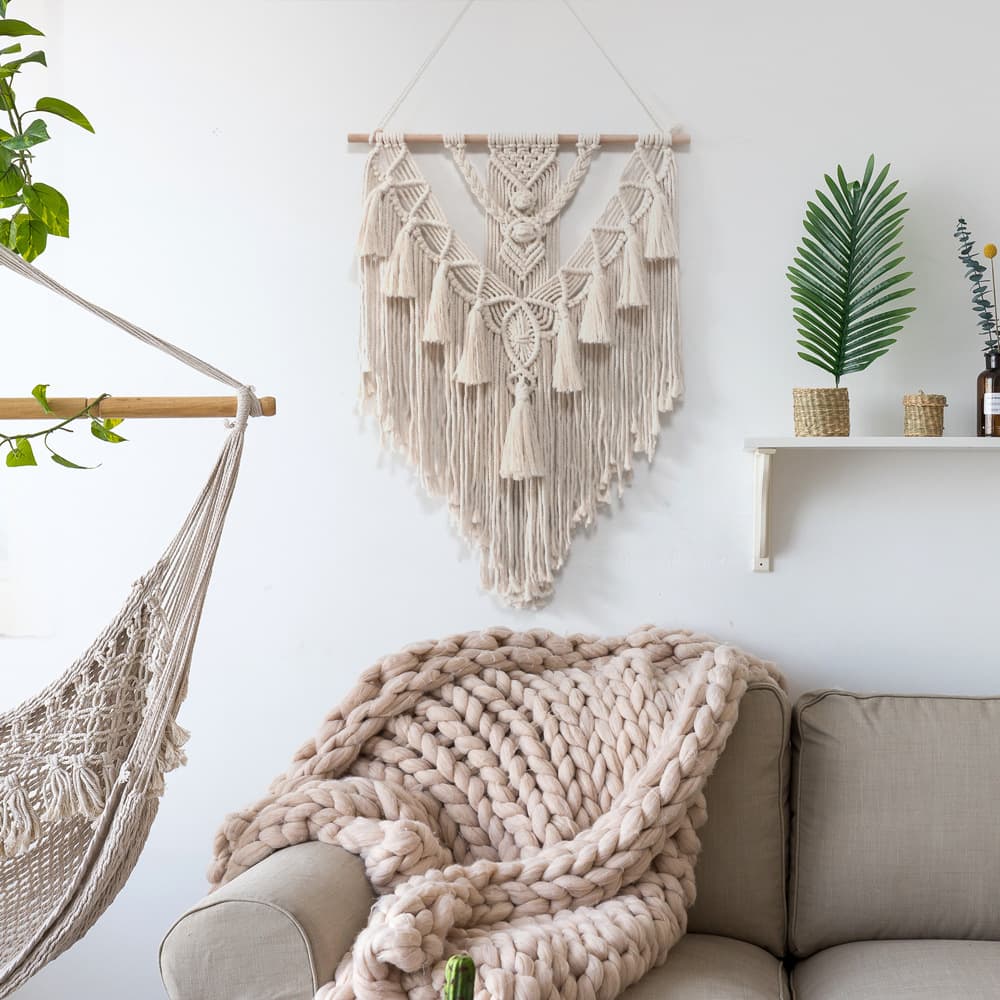 Tenture Macramé en Coton à Franges et Glands (beige, 55 x 70 cm) — Maison, photo 2
