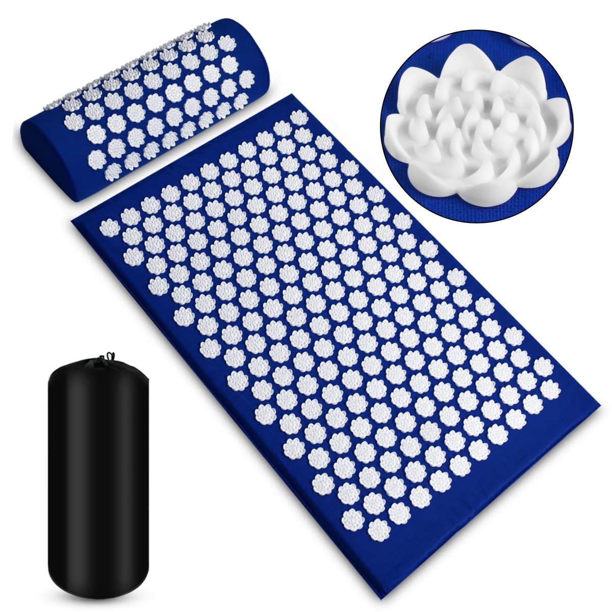 Tapis d'Acupression Lotus avec Coussin et Housse (bleu, 68 x 42 cm)