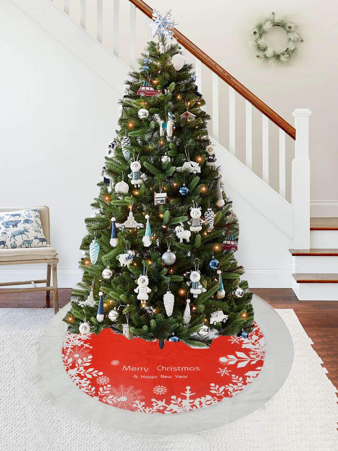 Jupe de Sapin de Noël Rouge à Flocons (122 cm) — Maison, photo 2
