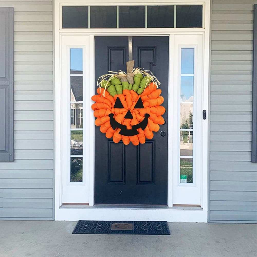 Couronne de Porte Citrouille en Toile Orange (Halloween, 40 cm) — Maison, photo 2