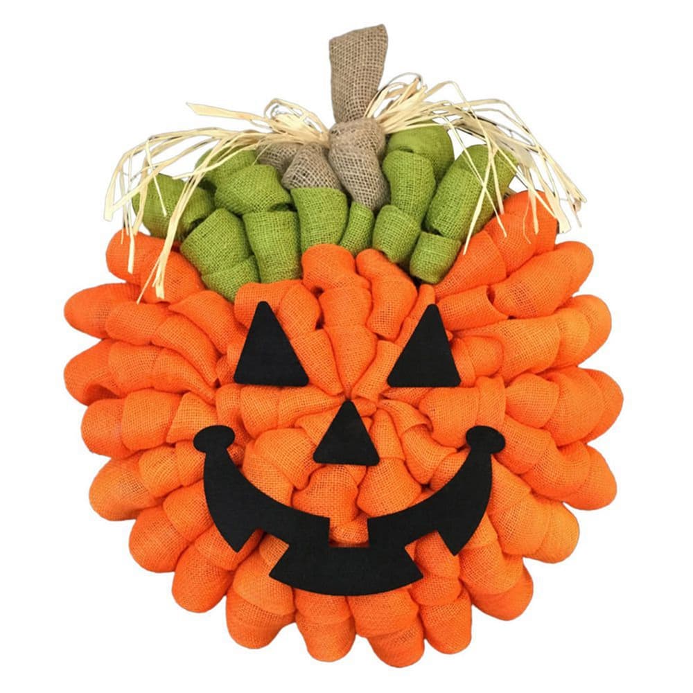 Couronne de Porte Citrouille en Toile Orange (Halloween, 40 cm)