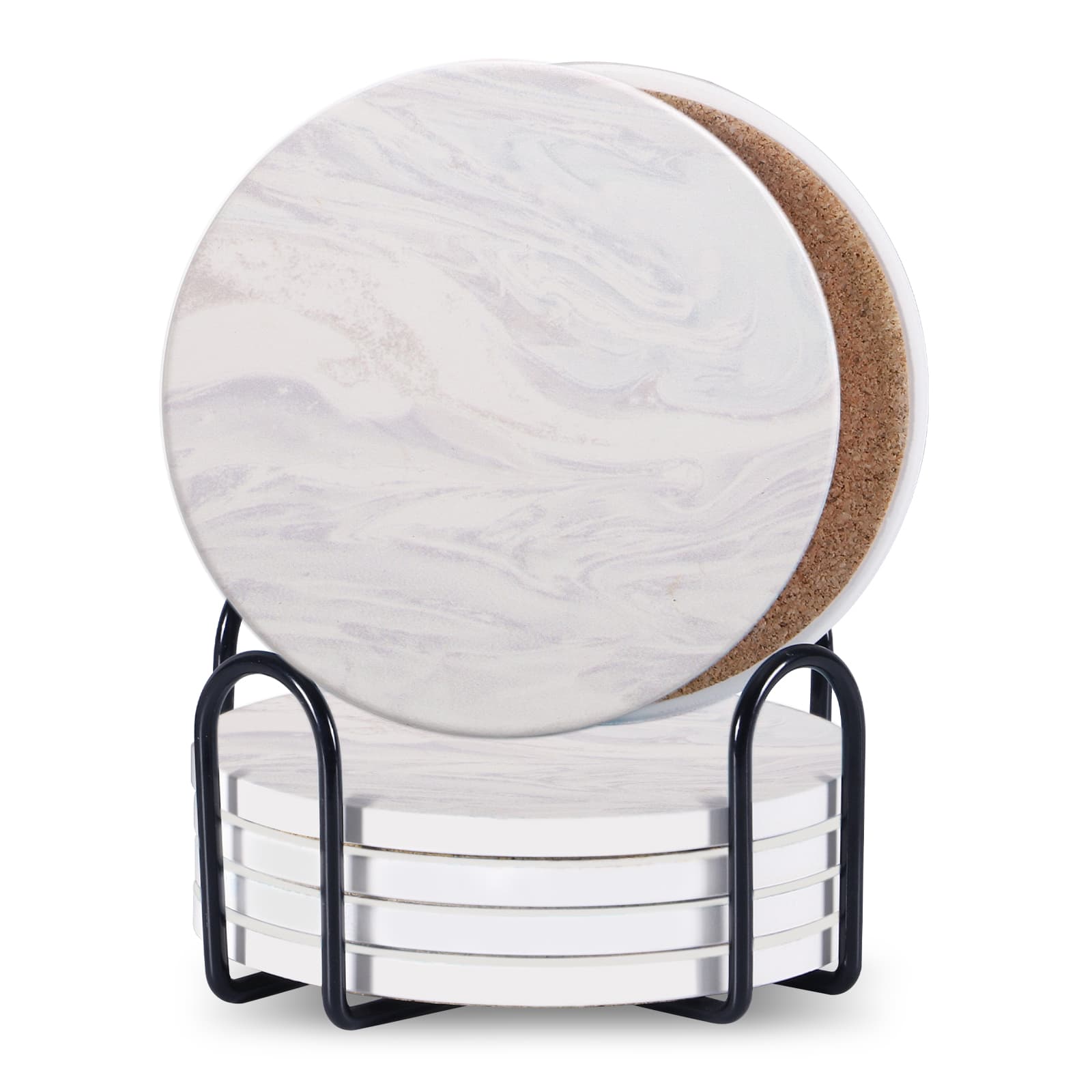 Lot de 6 Dessous de Verre en Céramique Effet Marbre avec Support — Maison, photo 3