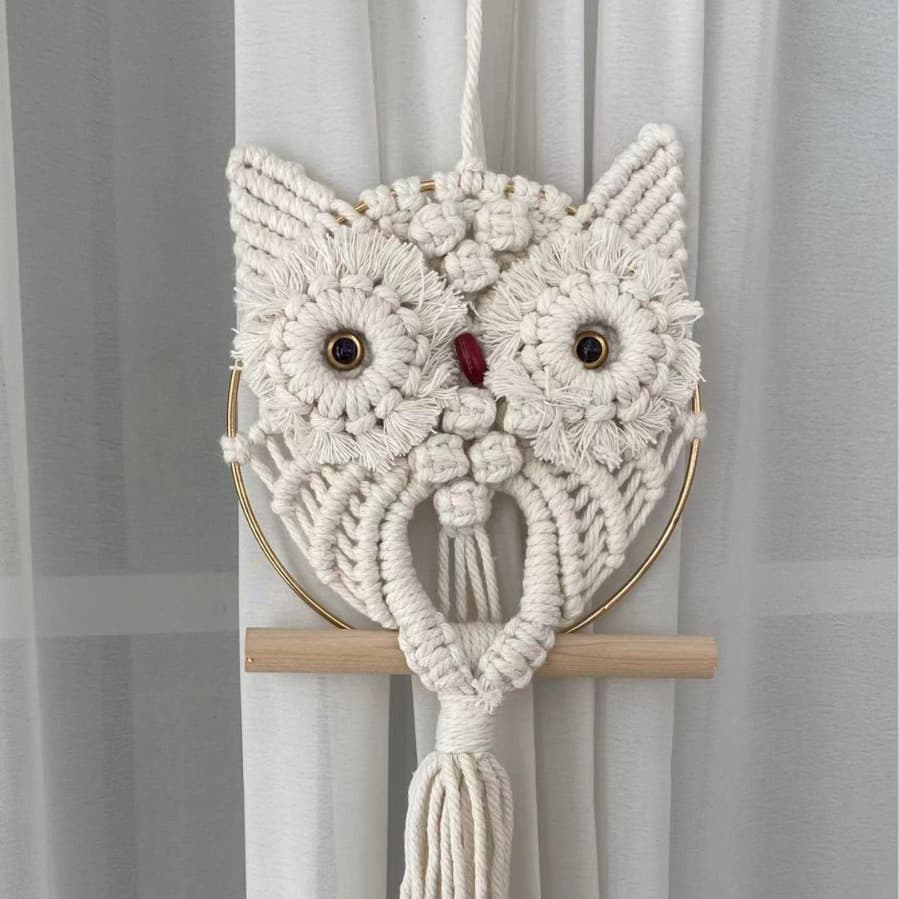 Tenture Murale Hibou en Coton Tressé (blanc, 40 x 16 cm)