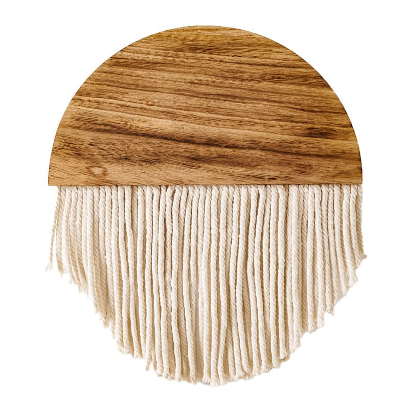 Tenture Murale Demi-Cercle en Bois et Franges en Coton (beige)