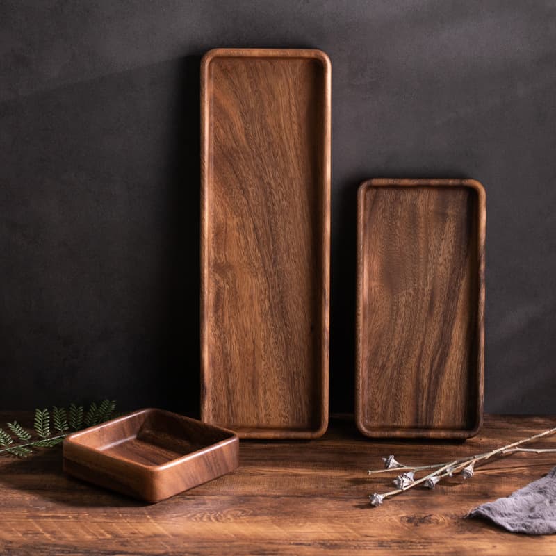 Plateau de Service Rectangulaire en Bois Foncé (30 x 15 cm) — Maison, photo 2