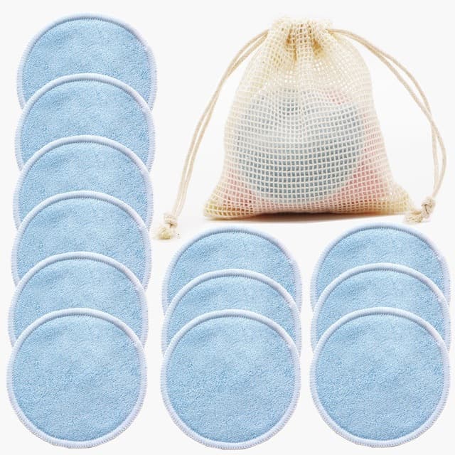 Lot de 12 Disques Démaquillants Lavables (bleu, avec sac filet)