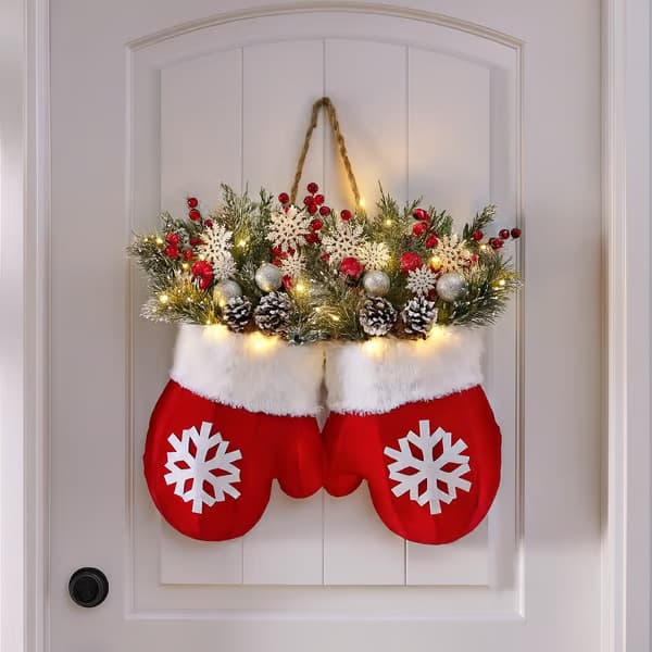 Couronne de Porte Moufles Rouges Lumineuse — Maison, photo 2