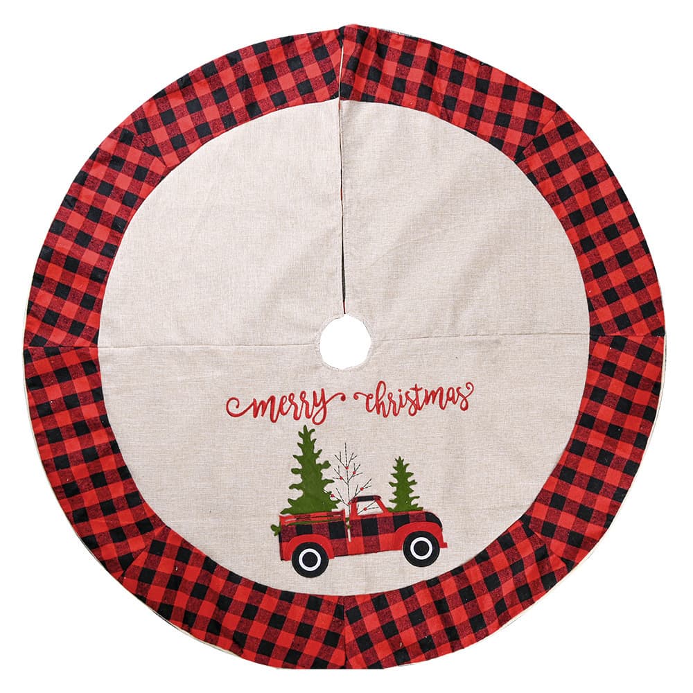 Tapis de Sapin de Noël Camion à Carreaux Rouges (120 cm)