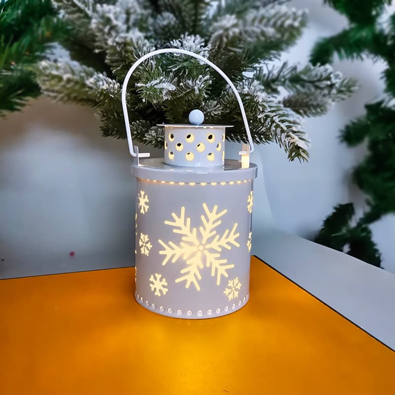 Lanterne de Noël Blanche à Flocons et Bougie LED