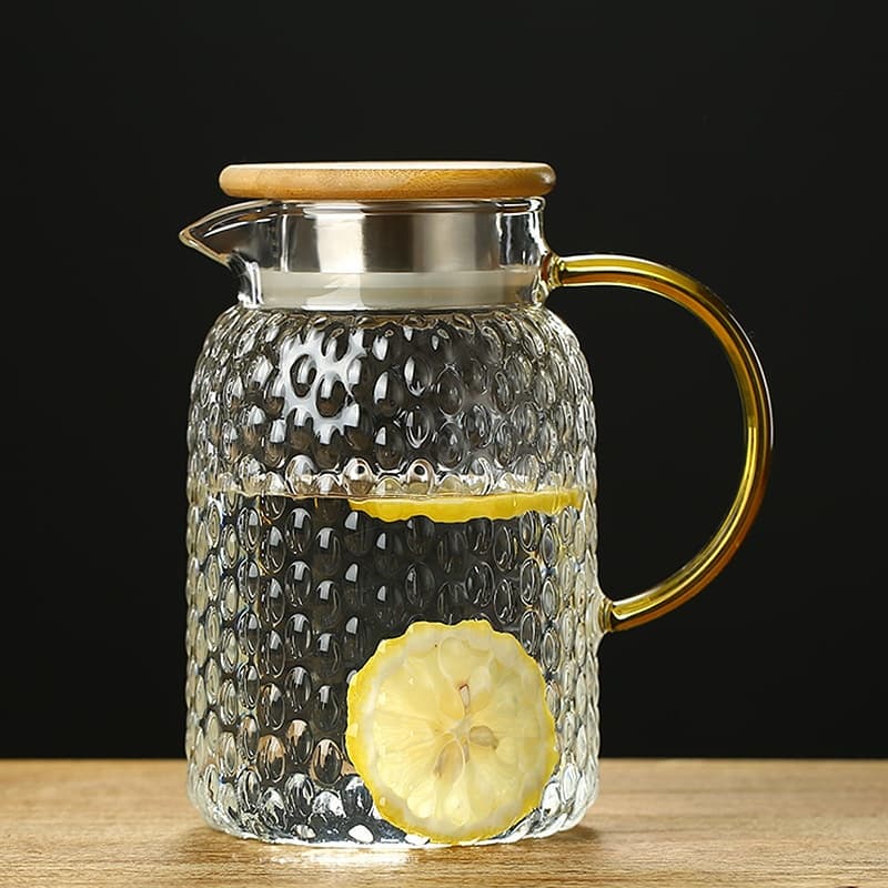 Carafe en Verre Borosilicate Martelé avec Couvercle Bambou (1,3 L)